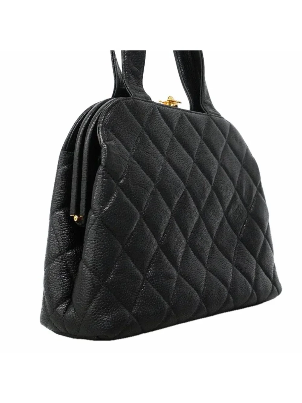 Chanel Handbag Quilted Caviar Leather Black Gold